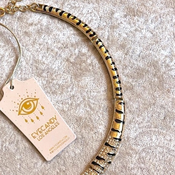 Brand New Eye Candy Gold Tone Crystal Leopard Collar Statement Necklace Jungle - Picture 6 of 15